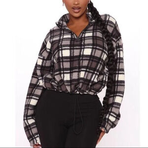 Love Tree Plaid Sherpa Quarter Zip Pullover​​​​​​​​​​